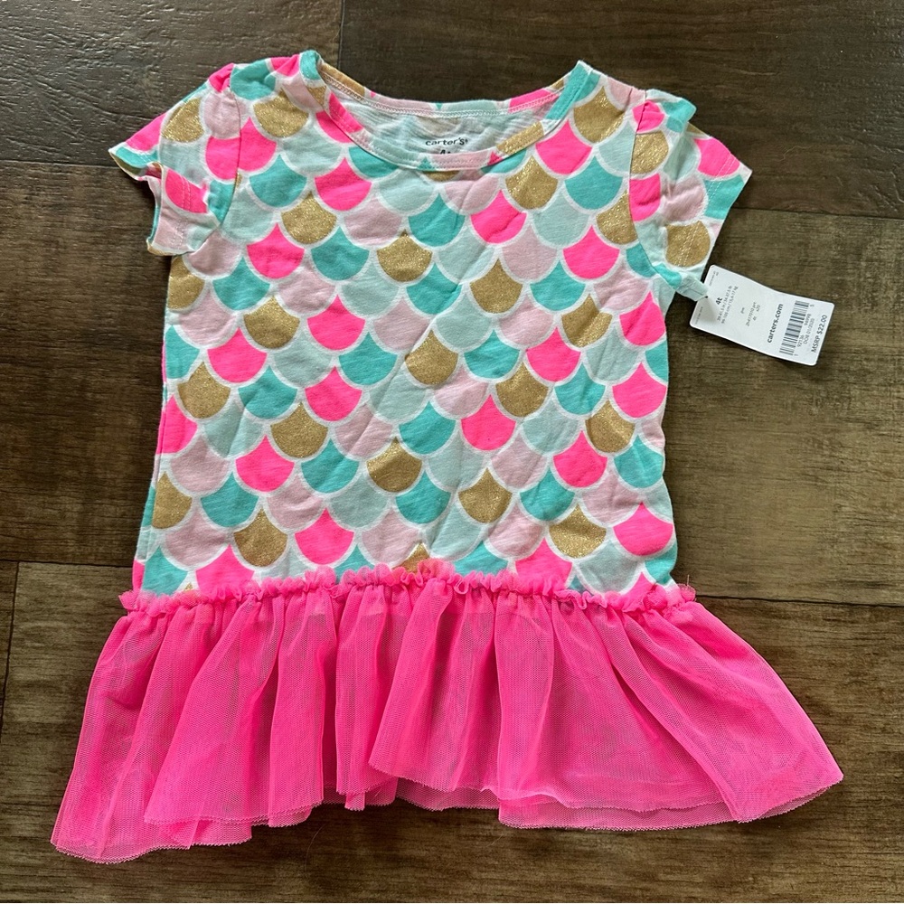 New Carter’s Mermaid Peplum short sleeve top with hot pink tutu design - Picture 1 of 4
